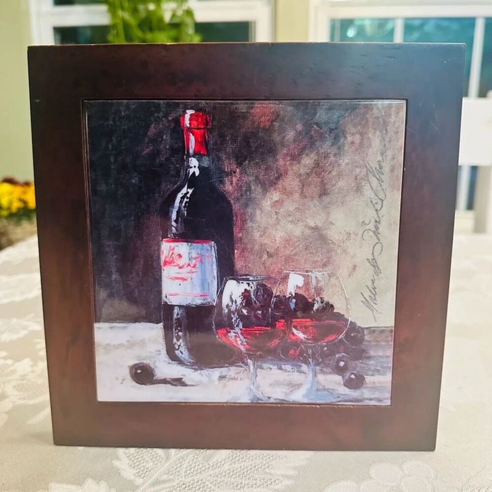 Malenda Trick Chandler "Afternoon Wine" Framed Ceramic Art Tile Decor